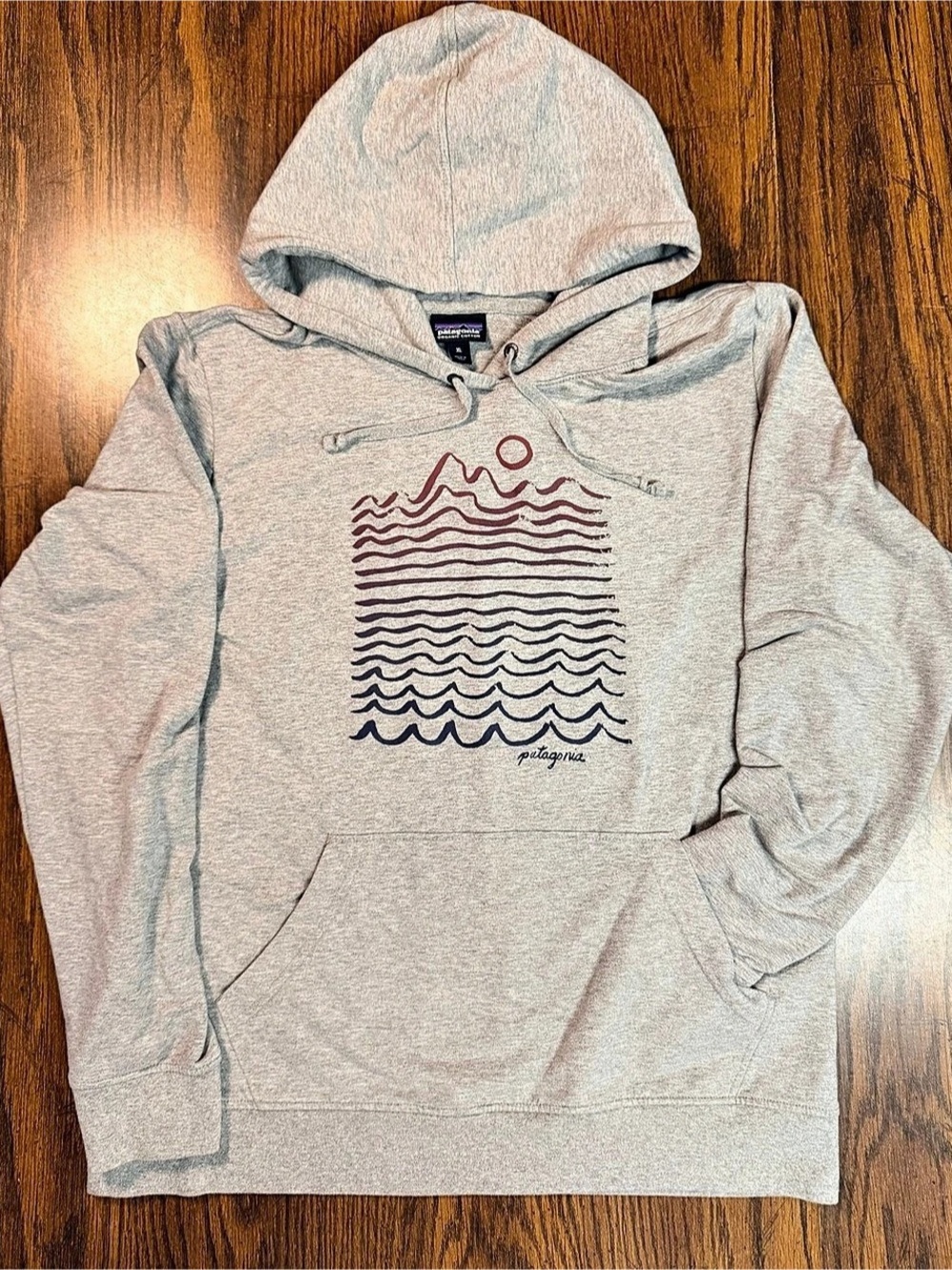Patagonia Wavy Maybe Ahnya Hoodie Drifter Grey Mountain Sunset Waves XL